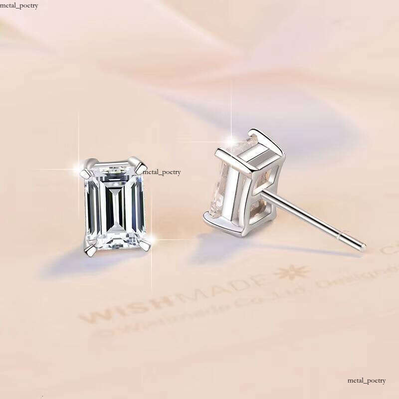 Premium Jewelry High-End Classic Four-Prong 1Ct/0.8Ct Emerald Cut VVS Moissanite S925 Sterling Silver VVs1 Inlaid Sandstone Earrings