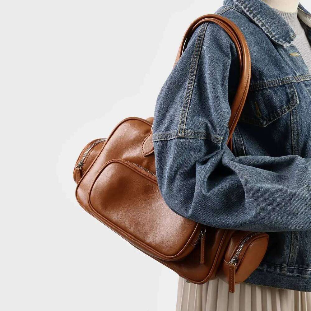 Retro Sports Tote Biker Bag Large Capacity Autumn Winter Shoulder Briefcase Casual Genuine Leather Women S Handbag Pockets