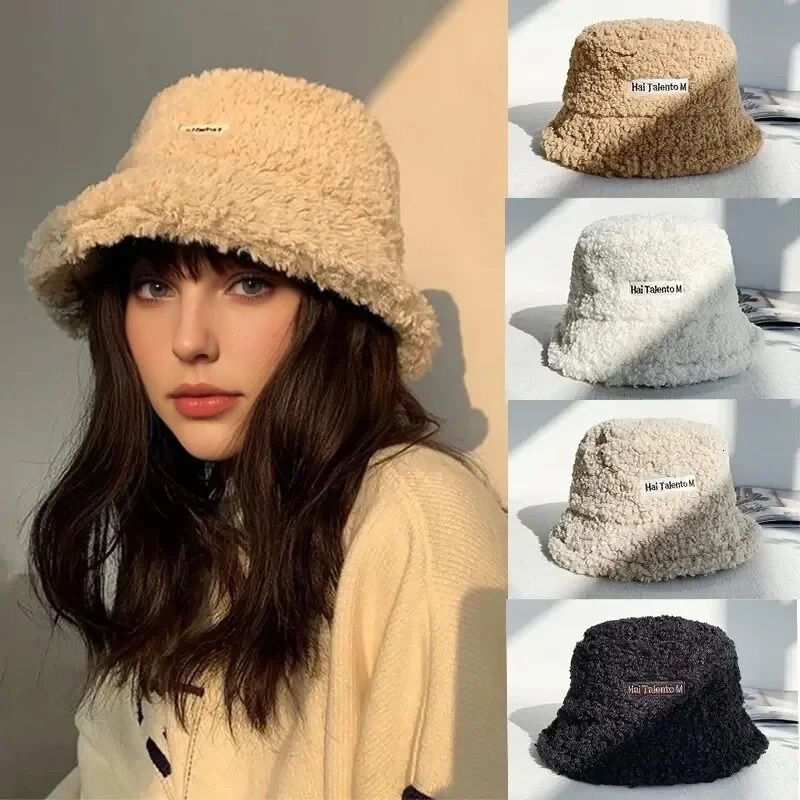 Autumn and Winter Korean-Style Lamb Wool Bucket Hat Japanese-Style Versatile Retro Cute Girl Student Warm Hat Internet- 251204