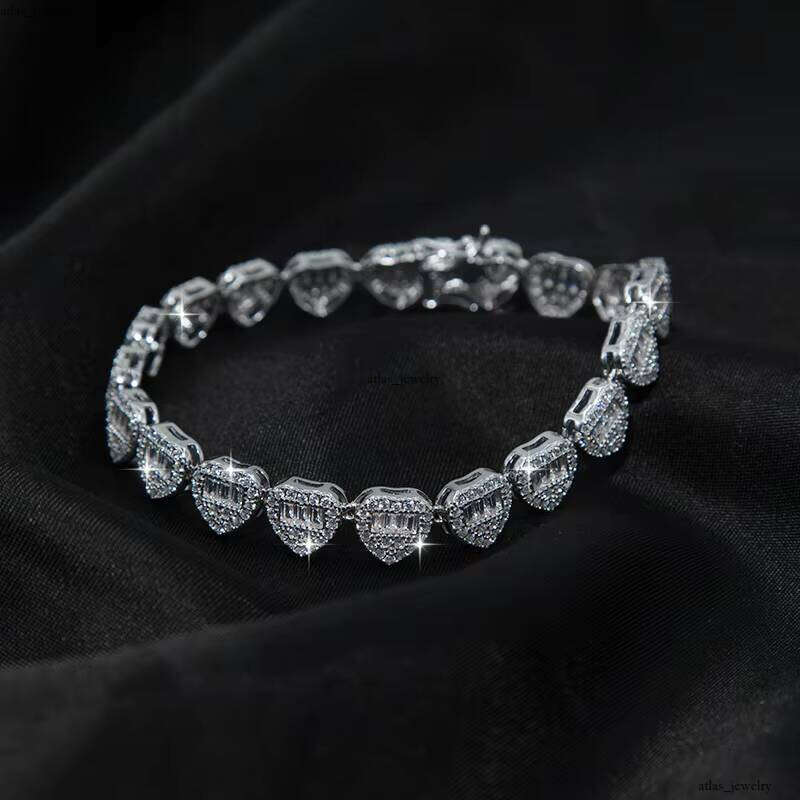 Custom Heart-Shaped Design Pure Silver 925 Hip-Hop Iced Cuban Chain 9mm 7A VVS Moissanite Full VVS Moissanite Women's Boutique Jewelry Bracelet
