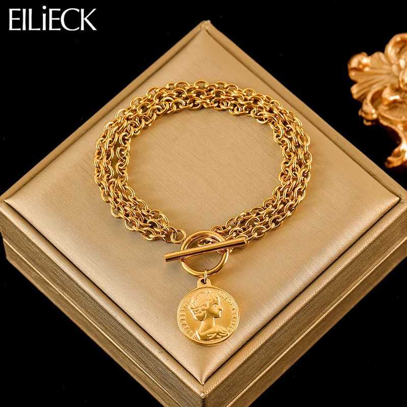 EILIECK 316L Stainless Steel Gold Color Portrait Coin Charm Bracelet Trendy Wrist Chain Jewelry For Women Girl Holiday GiftsXJ251209