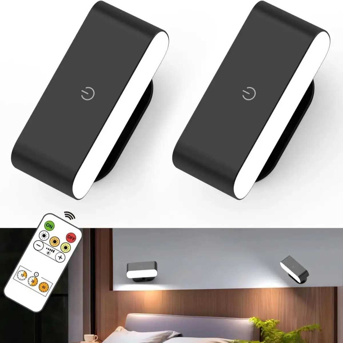 2 lámparas de pared magnéticas LED luces inteligentes USB recargable luz nocturna con control remoto 3 modos regulable cabecera dormitorio lectura M