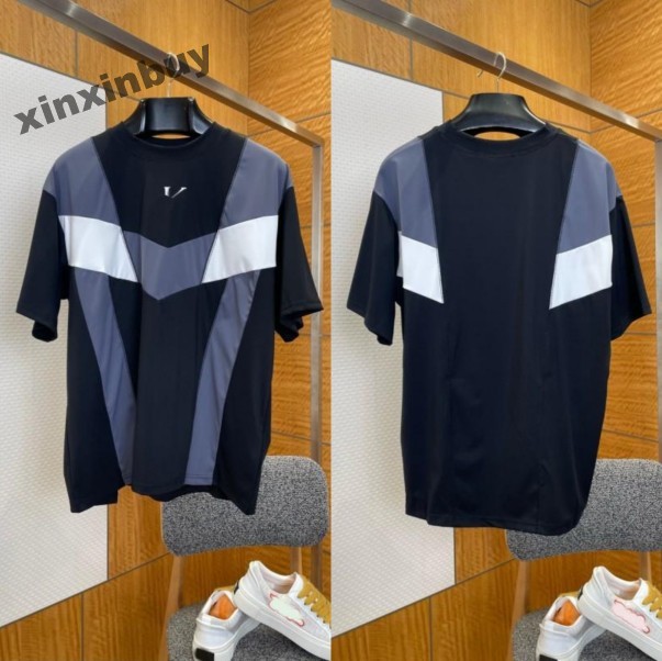 xinxinbuy Men designer Tee t shirt 2026 color blocking splice Letter printing short sleeve cotton women white black blue khaki S-3XL