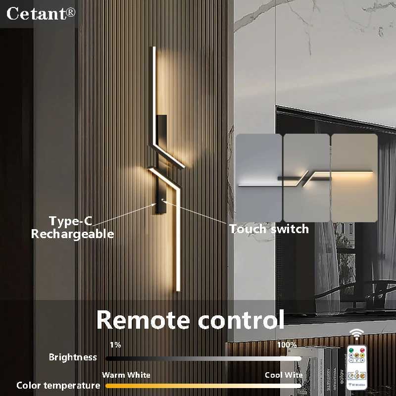Applique murale LED Type-C bouton tactile rechargeable télécommande intelligente 60/80 cm lumière chambre salon cuisine éclairage intérieur M2512