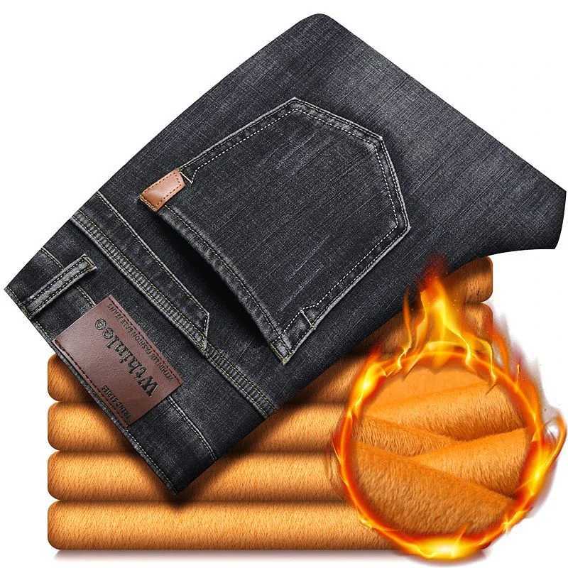 Men Autumn Winter Warm Fleece Lined Thickened Jeans Male Fashion Windproof Vintage Denim Pants Daily Classic Slim Fit Trousers M251209