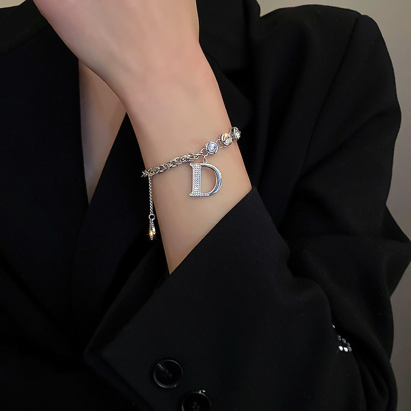 Zirconia Letter D Bracelet Korean Ins Style Minimalist Fashion Hip-Hop Design Accessories for Women