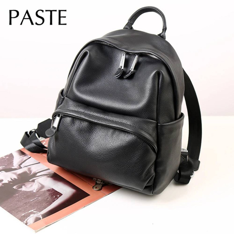 Zaino da viaggio classico di lusso di grande capacità Borsa a tracolla doppia da donna in pelle di mucca spessa Borsa in pelle di vitello nera