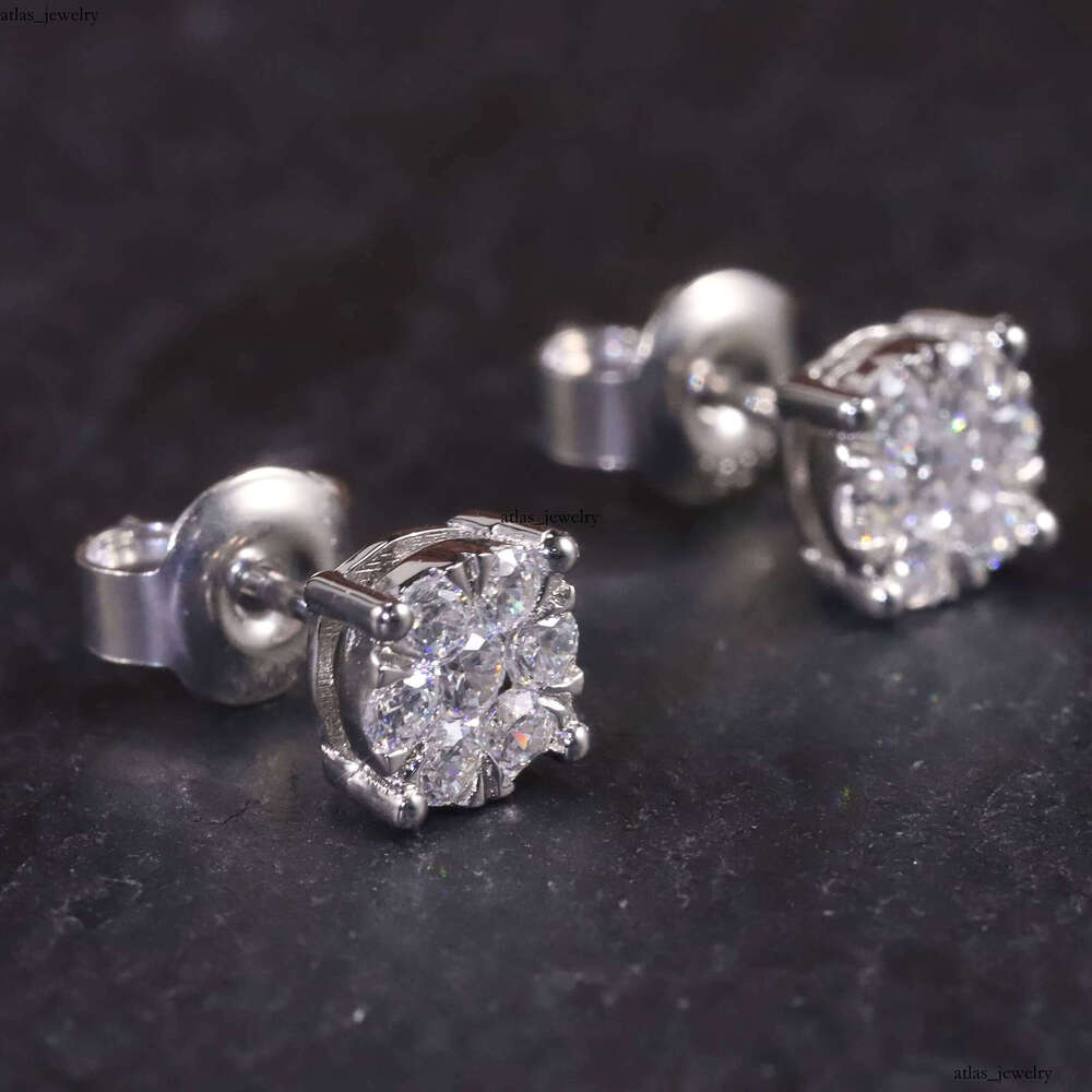 SU205 Long-lasting Jewelry Factory Wholesale Natural Stud 9K 10K 14K 18K Pure Gold Real VVS Moissanite Cluster Earrings