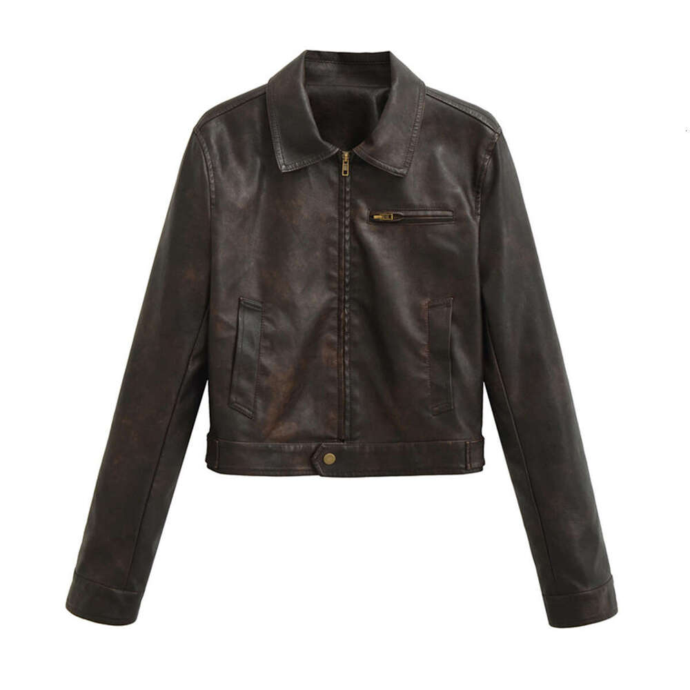 Cool And Stylish Motorcycle Style American Short Jacket For Women Autumn Slim Fit PU Retro Fashion Turn Down Collar Leather Coat Luxury