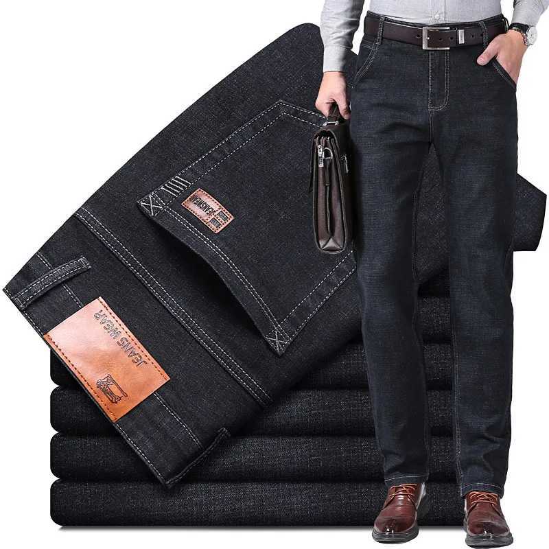 2024 New Mens Business Fashionable Comfortable Jeans Men Straight Stretch Black Blue Slim Denim Trousers 28-40 M251209