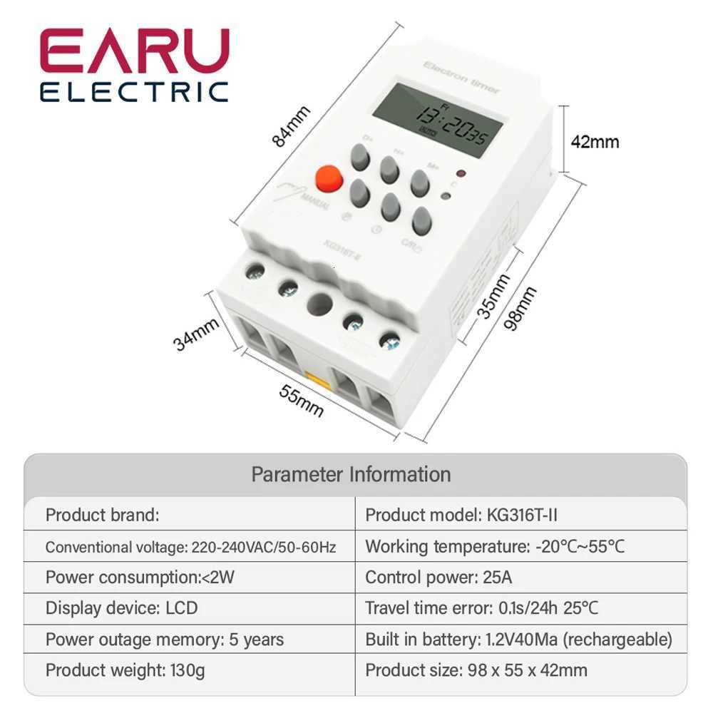 KG316T-II Digital Timer Switch 25A Programmable Electronic Time Relay Controller LCD Microcputer Din Rail AC 220V 110V DC 12V C251209-image-1087828604