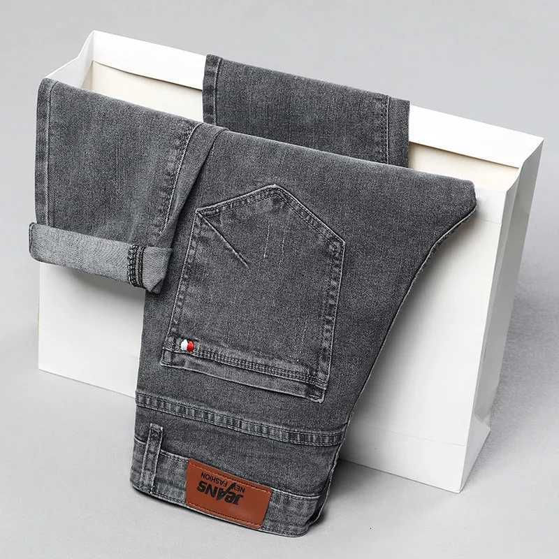 Spring Autumn Mens Stretch Slim Fit Jeans Gray Korean Fashion Skinny Small Straight Denim Pants Casual Trousers Male Clothes M251209
