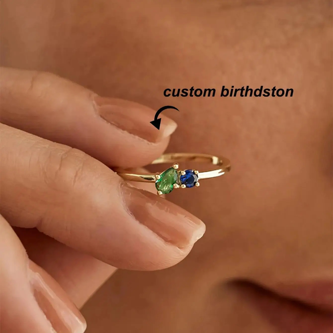 Custom Two Birthstone Rings Gold Color Dainty Gemstones Minimalist Stainless Steel Jewelry Gift For Wife Proposal Wedding 251204