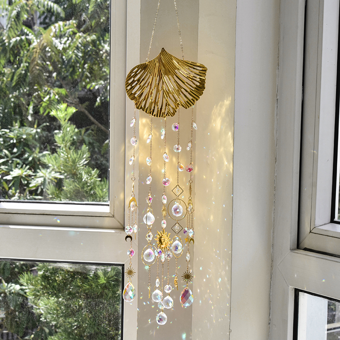 Decorative Crystal Pendant Ginkgo Leaf AB Color Crystal SunCatcher Wind Chime Rainbow Maker M260328-image-1099407256