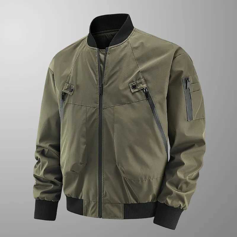 Spring Autumn Men Bomber Jacket Casual Lightweight Jacket Sports Windbreaker Zip Up Coat Pockets windproof waterproof Outerwear W251209