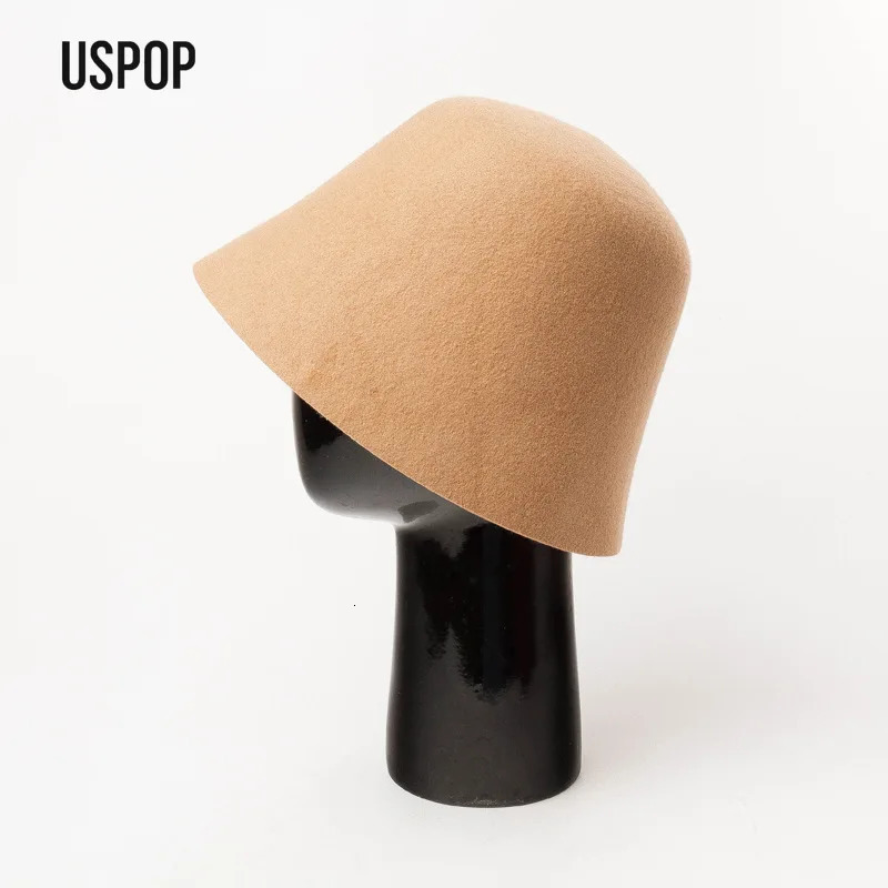 USPOP Autumn Winter Womens 100 Wool Felt Flat Top Hat Solid Color Vintage Warm Elegant Bucket Hat for Streetwear and Travel 251204
