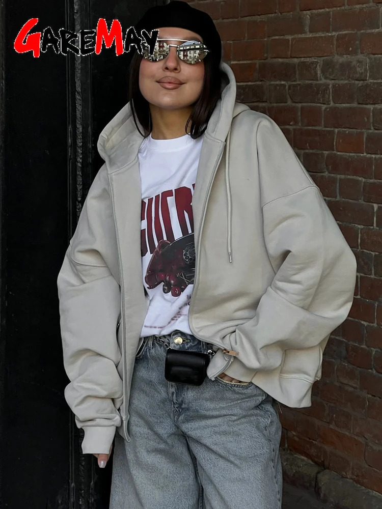 Autumn Womens Hoodie with Zipper Oversize Cotton Long Sleeve Vintage Pink Women Jacket Zip Sweatshirt Hood 251209