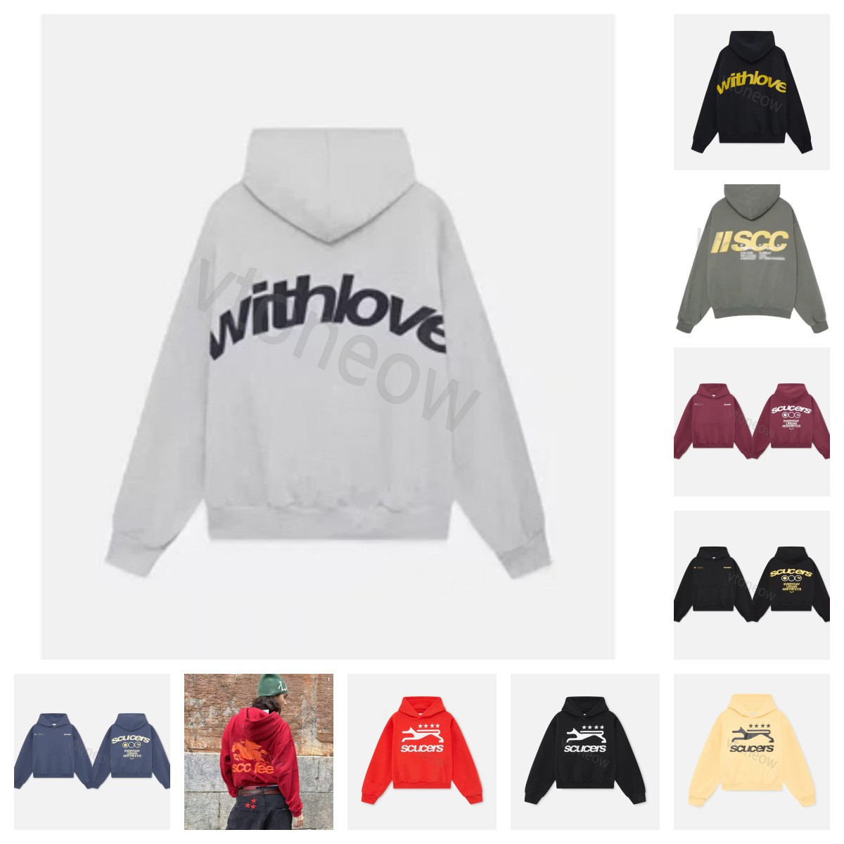 With love Felpa con cappuccio Scuffres Stampa fronte-retro Felpe con cappuccio sportive Scuff per uomo e donna T-shirt oversize gotica Top Y2k Abbig