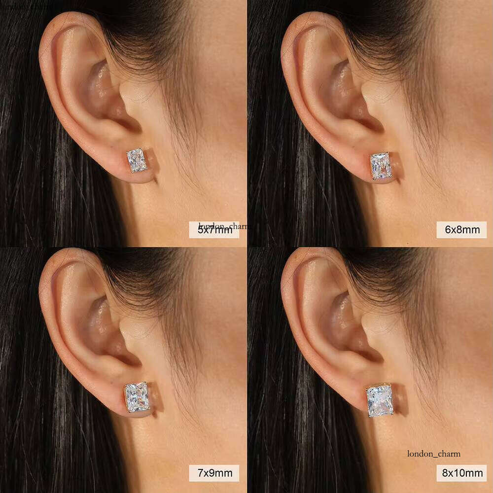 LZE54 RINNTIN Women's 14k Gold Plated 925 Sterling Silver Emerald Radiant Cut 8A Premium VVS Moissanite Stud Earrings