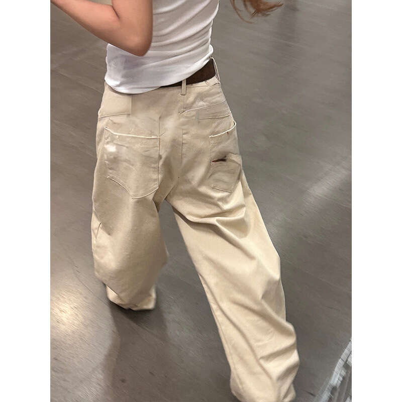 Street Retro Star Letter Embroidered Jeans For Women American Niche Design Straight Loose Wide-Leg Long Pants B5