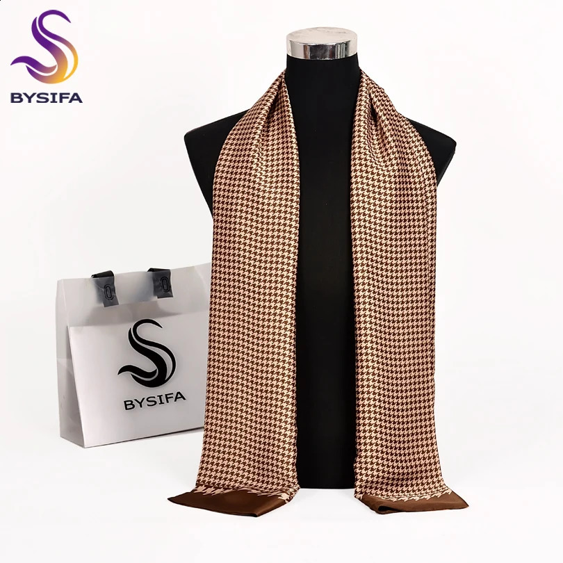 BYSIFA Men Silk Scarf Neck Scarf Fall Winter Male Long Scarves Fashion Houndstooth Business Scarf Cravat 17030cm 251204