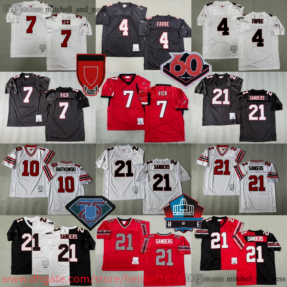 1992 Throwback Football 21 Deion Sanders Jersey Classic Retro Stitched 4 Brett Favre 10 Steve Bartkowski Vick Jerseys Breathable Sport Uniform
