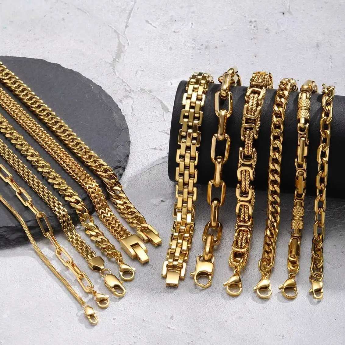 Gold Color Mens Chain BraceletWaterproof Stainless Steel Link WristbandGift for Husband Dad BBF SonXJ251209