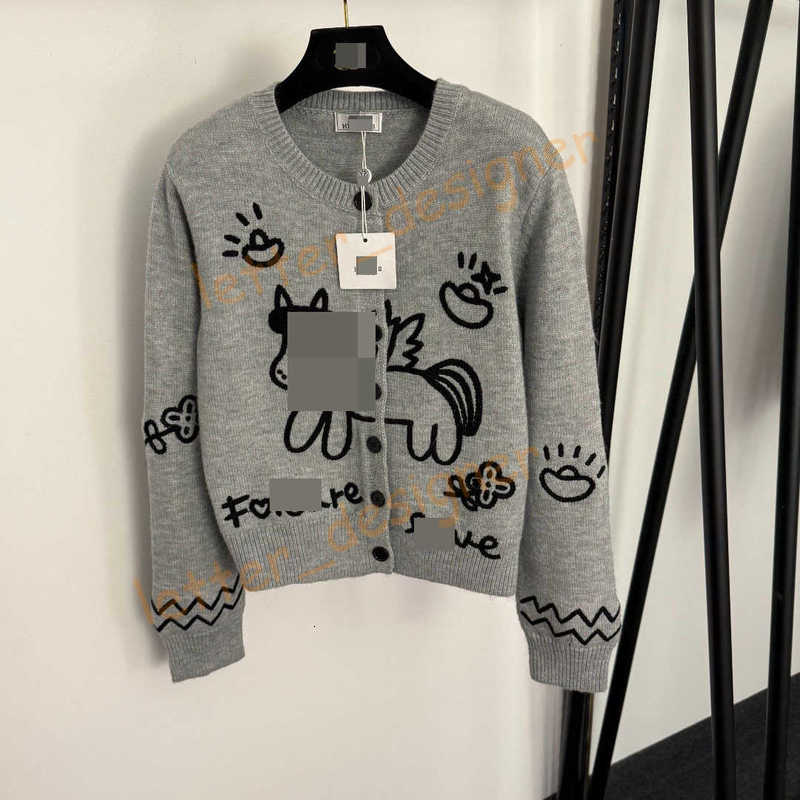 Designer Women's Sweaters High-End Elegant Slim Dopamine Warm Hot-Selling Women's Embroidered Round Neck Long Sleeve Knitted Cardigan