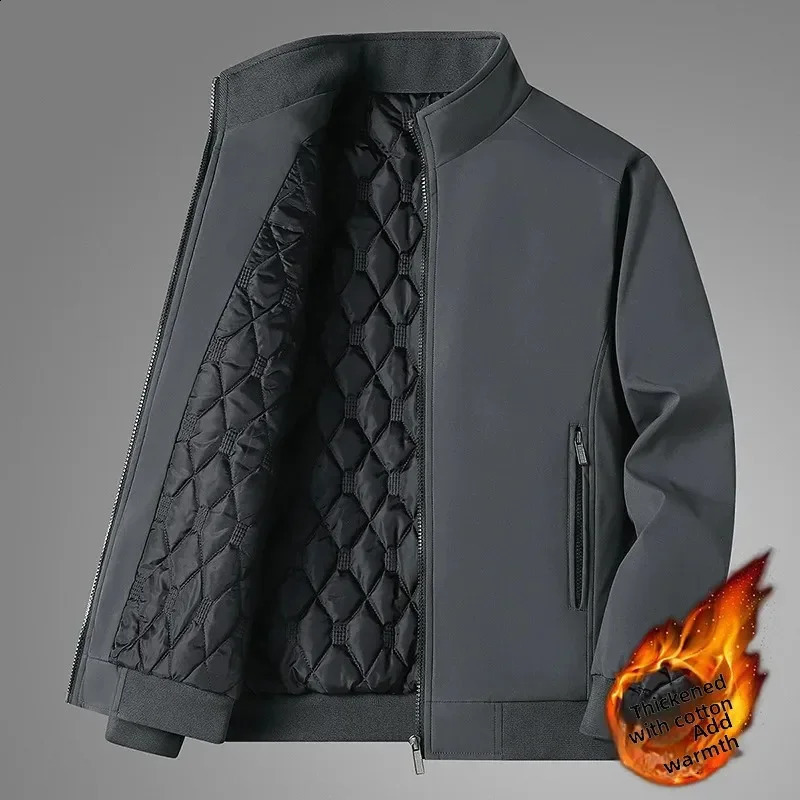 Mens Casual Thickened Autumn Winter Jacket Men Stand Collar Administrative Cotton Coat Clothing Warm Outerwear 251129