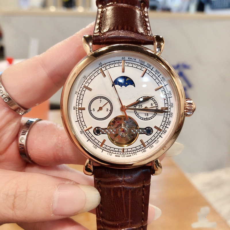 Luxury Designer Watch Sun Moon Small Tourbillon Mens Watch Fashion High Quality Watch Mechanical Automatic Movement Men Watch Leather Five-pin Desig
