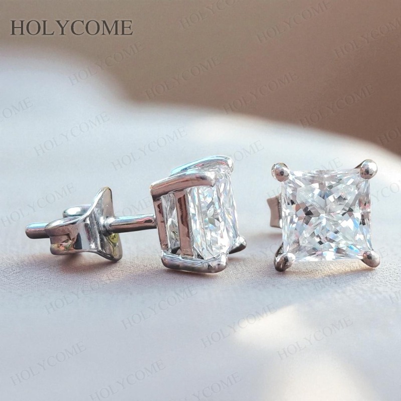 925 Sterling Silver Earrings Moissanite Round Oval Emerald Princess Radiant Cut Stud Earrings 0.5-1CT Wedding Jewelry For Women