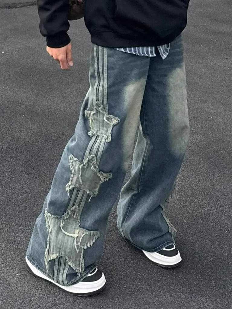 Star Jeans da donna Pantaloni larghi in denim patchwork carino Y2k Jeans a vita alta Grunge AesTHetic CloTHes M251209