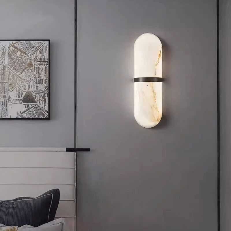 Applique murale ovale en cuivre et marbre naturel, salon post-moderne, hôtel, chambre à coucher, applique murale minimaliste, nouveau style, lumi