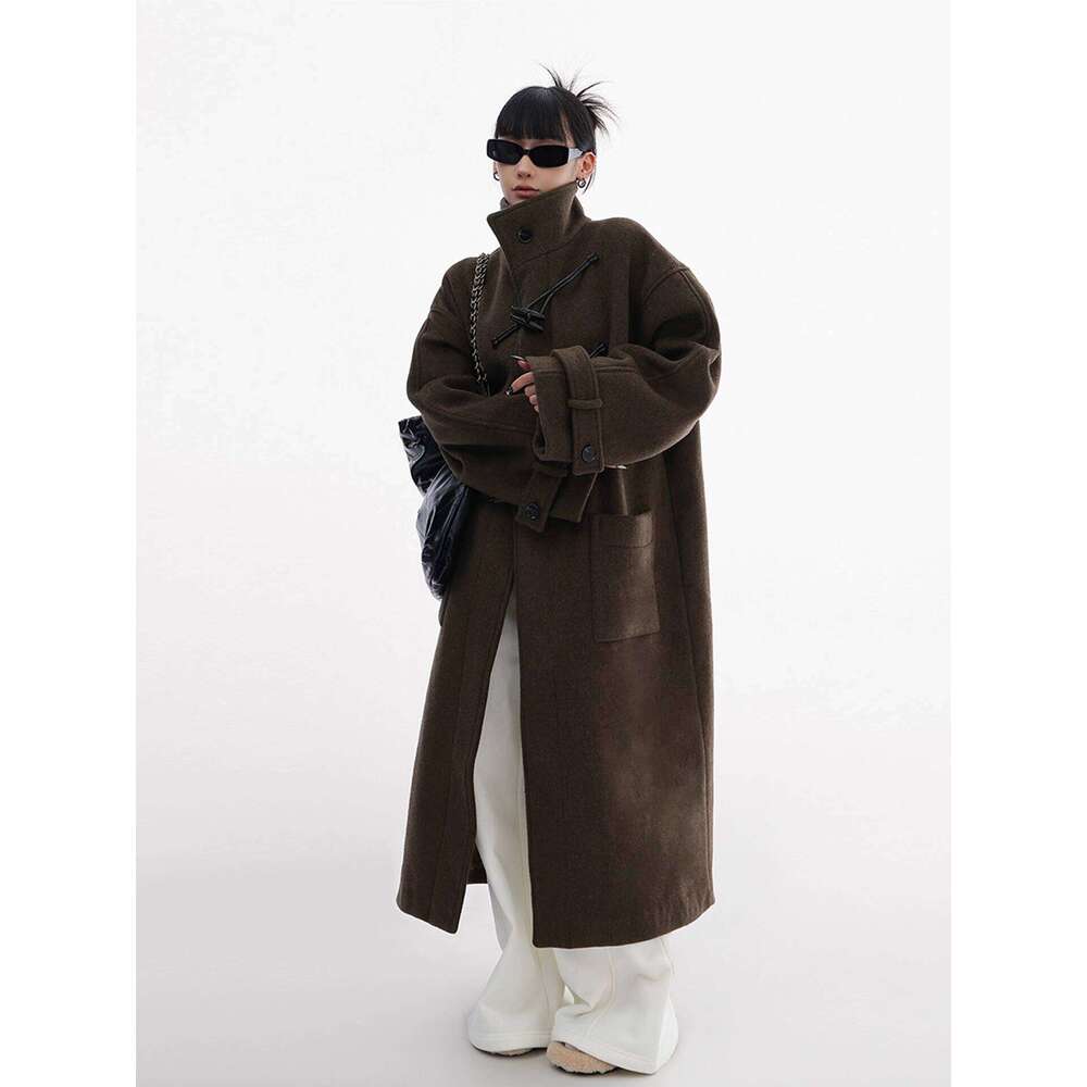 Stand Collar Woolen Women Winter Loose Thickened Mid Length Duffle With Snap Buttons For Petite Figures Double Sided Cashmere Coat Luxury