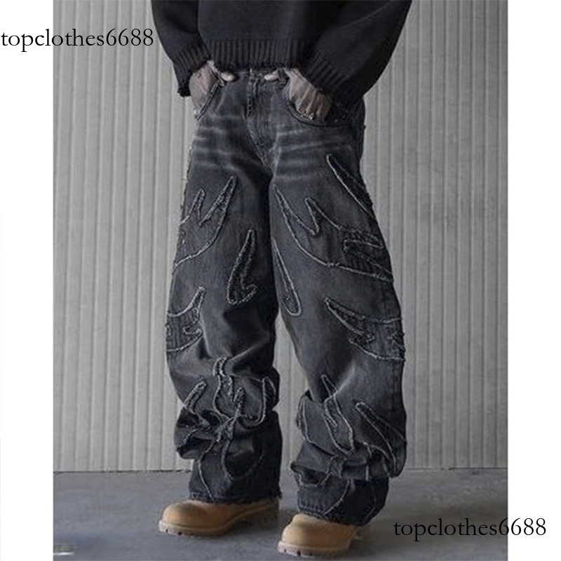 Designer men jeans 2025 New American Street Style Washed Youth Trendy Retro Cool Vintage Wide-Leg Jeans Ins