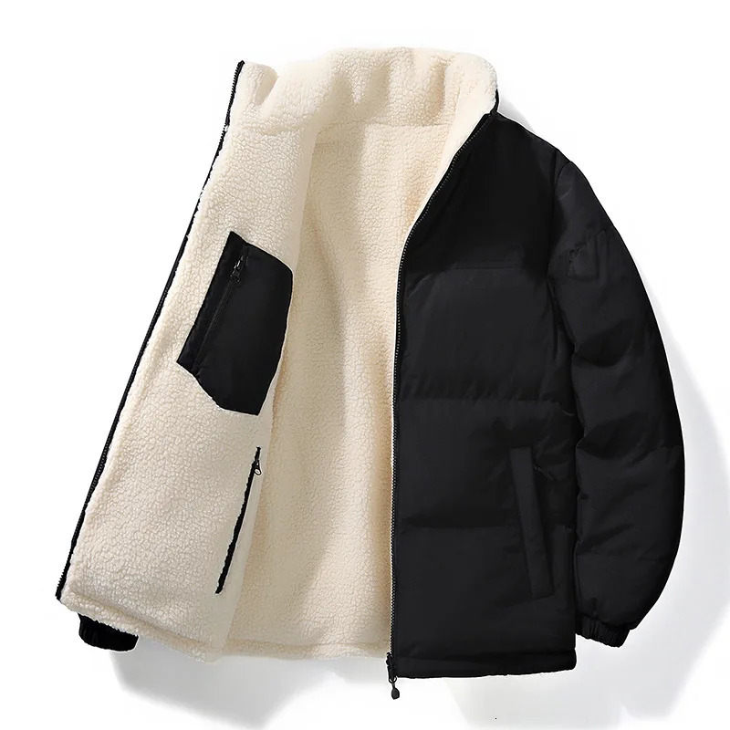 Cappotto invernale in cotone per uomo - Cappotto in cotone imbottito stile pelo di agnello Giacca in cotone sciolto e caldo su entrambi i lati per d