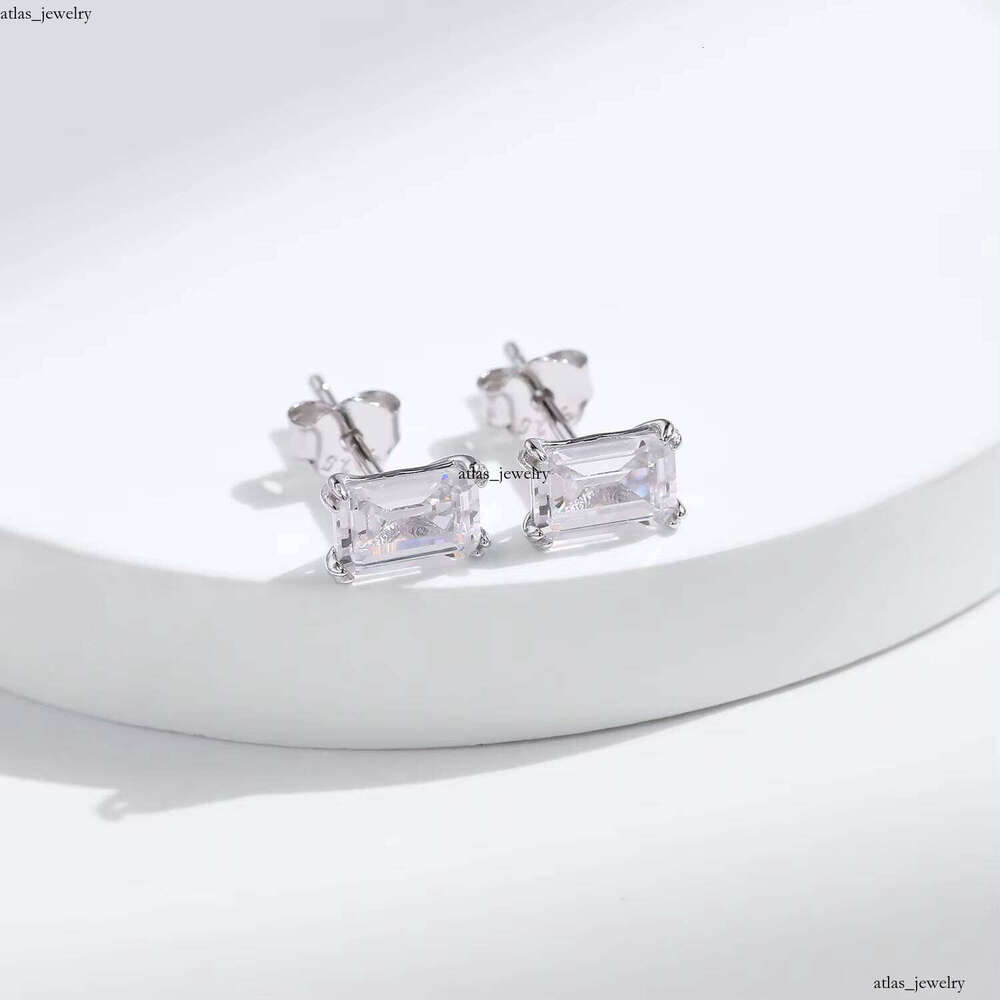 925 Sterling Silver Simple Emerald Cut VVS Moissanite Hypoallergenic Earrings Women's Wedding Engagement Boutique Jewelry