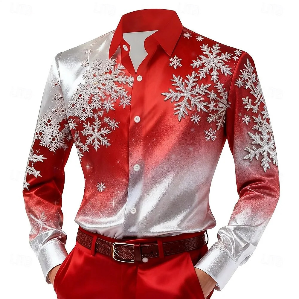 Christmas style mens long sleeved shirt colorful snowflake 3D printed mens clothing outdoor fashion top 251205