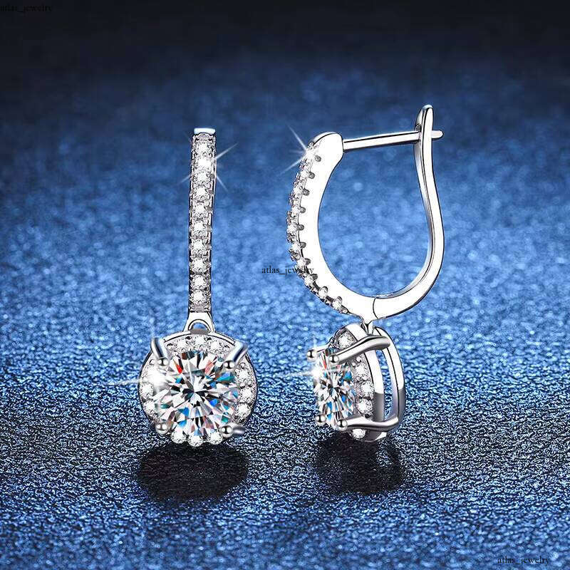 VVS Moissanite E015 Fashion Boutique 925 Sterling Silver Diaspore Luxurious Hook Round Pendant Earrings Women's Jewelry Gift