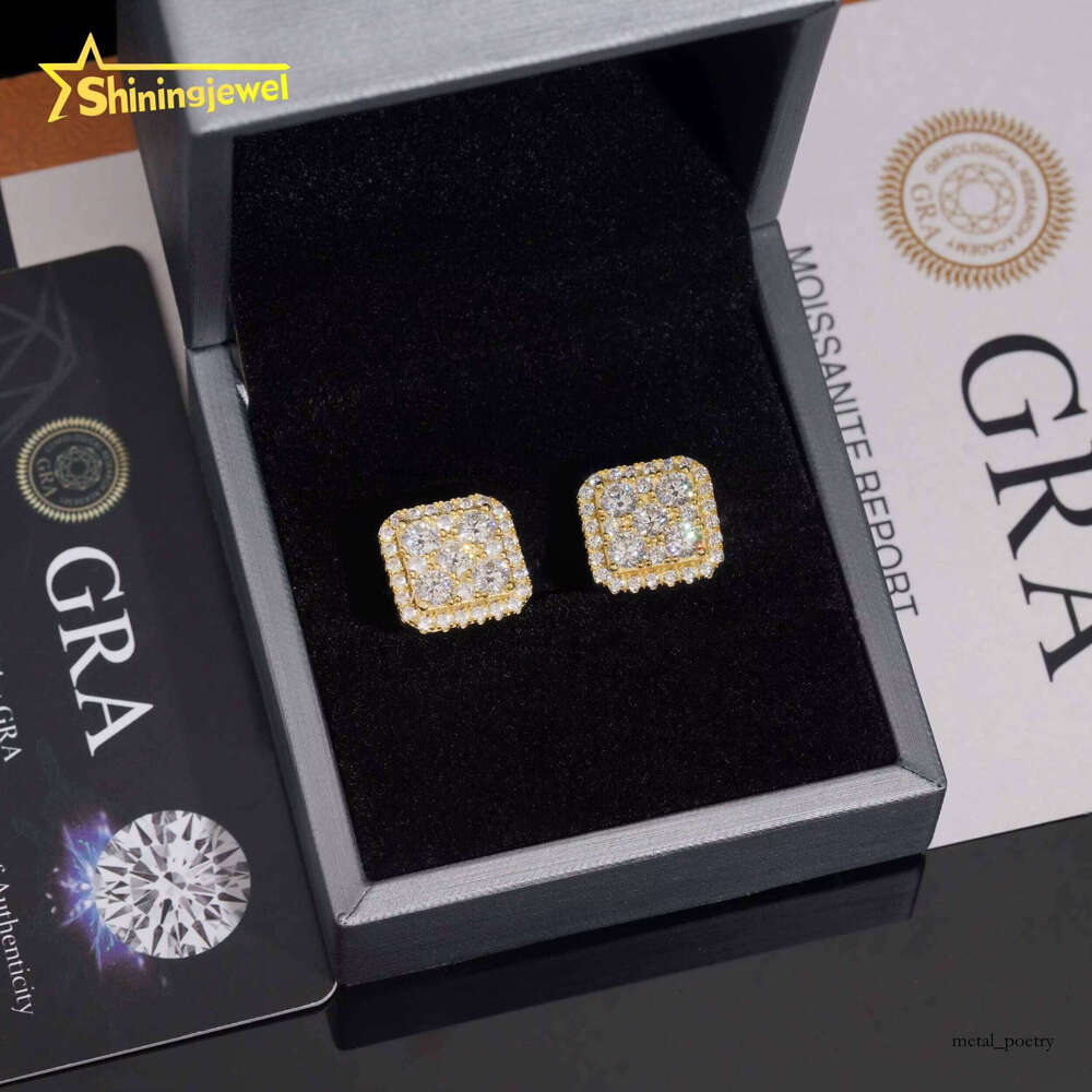 925 Sterling Silver Pave VVS Moissanite Ice Cut Square Women's Fashion Jewelry Earrings