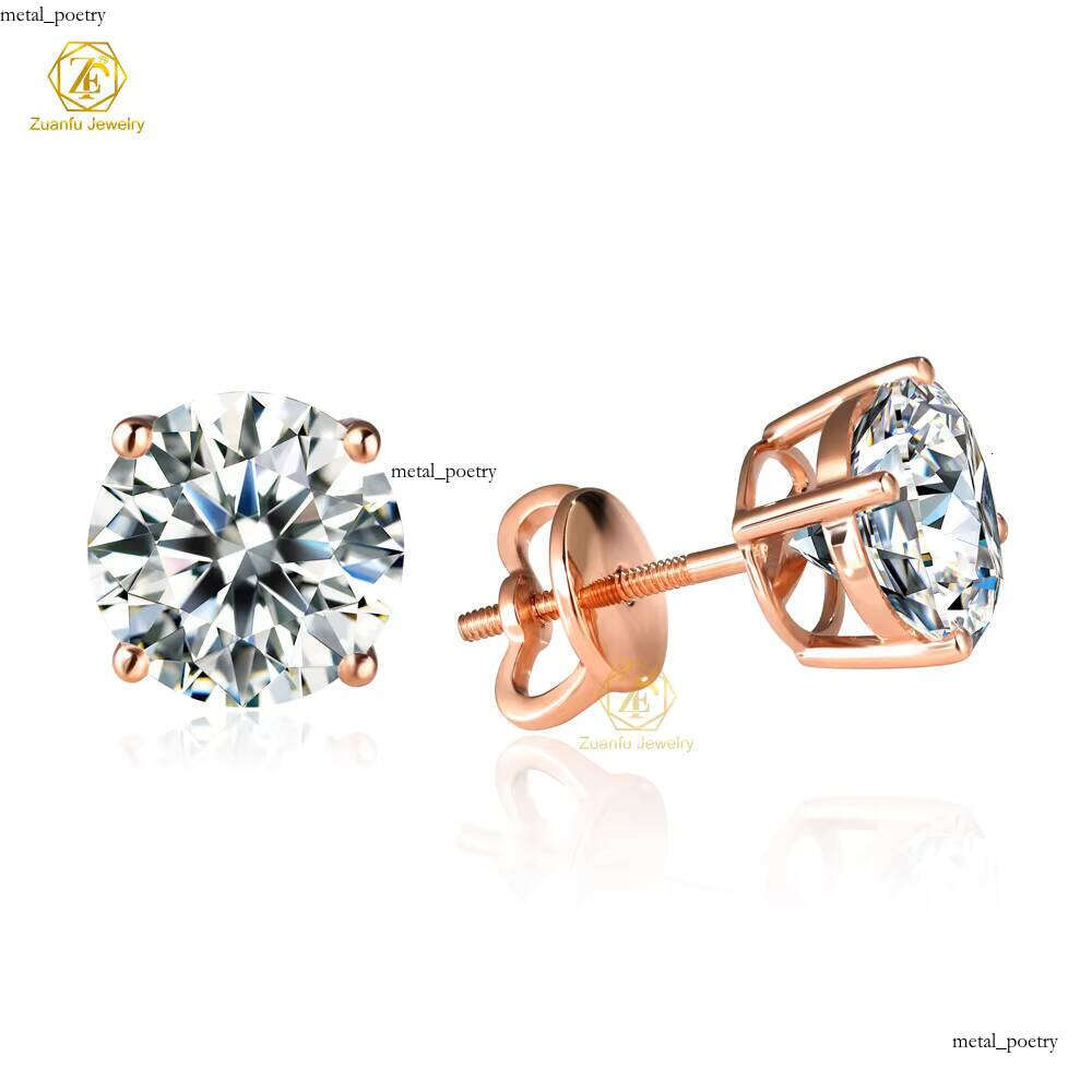 Custom Women's Fine Jewelry 0.5-2CT Colorful Brilliant Round Cut Lab-Created VVS Moissanite 10K 14K 18K Rose Gold CVD Earrings