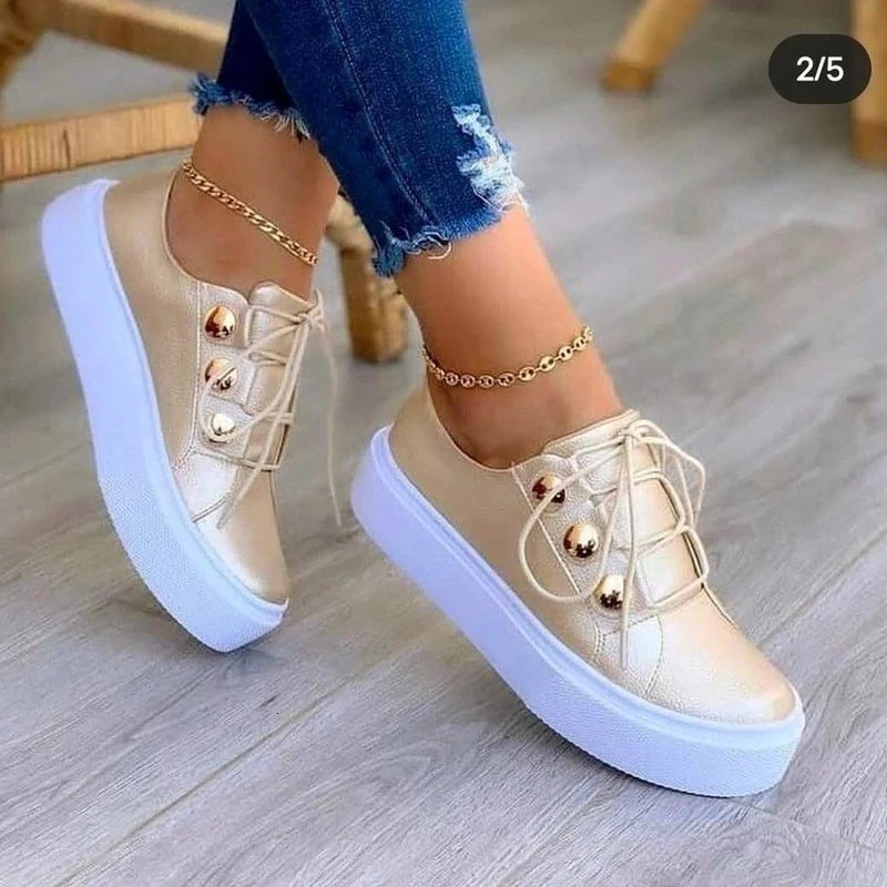 Summer Women Shoes Fashion Round Toe Platform Shoes Plus Size 42 Casual Sneakers Lace Up Flats Woman Slip on Tennis Shoes 251205