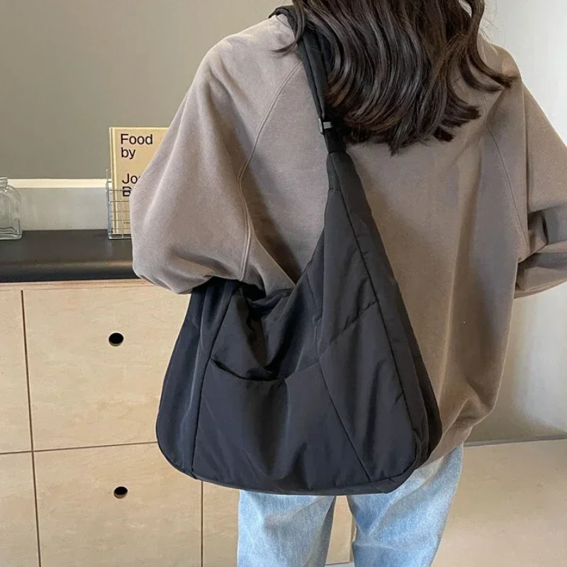 Trendy Womens Soft Cloth Shoulder Bag Solid Color Student 2025 Spring Y2k Casual Style Big Handbags Crossbody Bags for Women251203