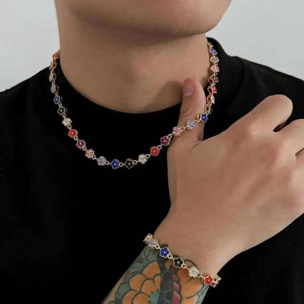Necklace designer Trendy Exquisite Colorful Flower Chain Bangle Men Creative Bohemia Rhinestone Short Choker Necklace Jewelry Gift