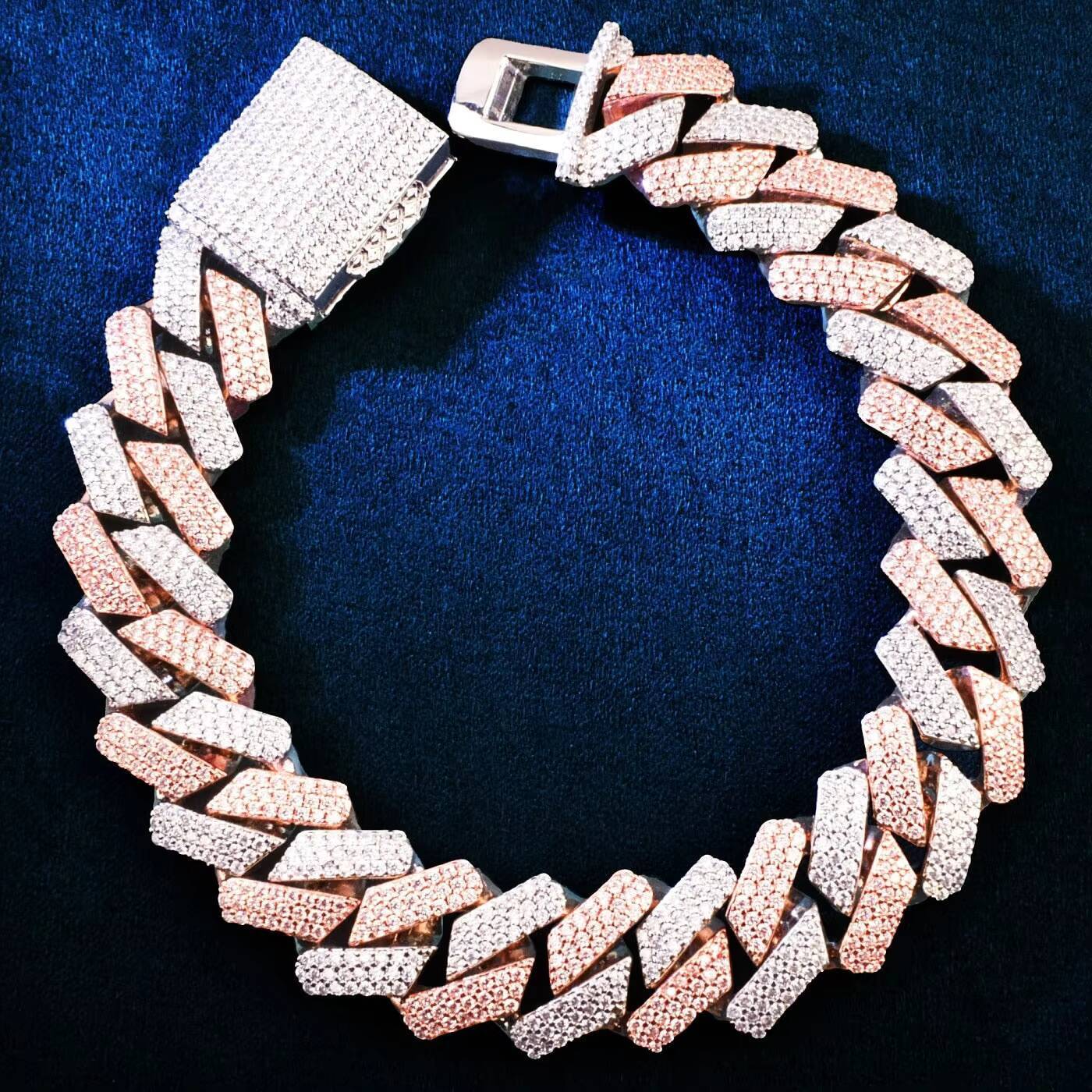 Luxury 14k White Gold Cuban Link Bracelet for Men VVS Moissanite Diamond Rose Personalized Fine Chain Link Jewelry Pearls Hip