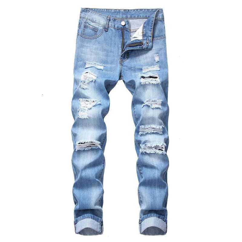Mens Fashion Slim Fit Straight Tube Retro Hip Hop Hole Pants Street Jeans Pants Straight Blue Patchwork Jean Black Red M251209
