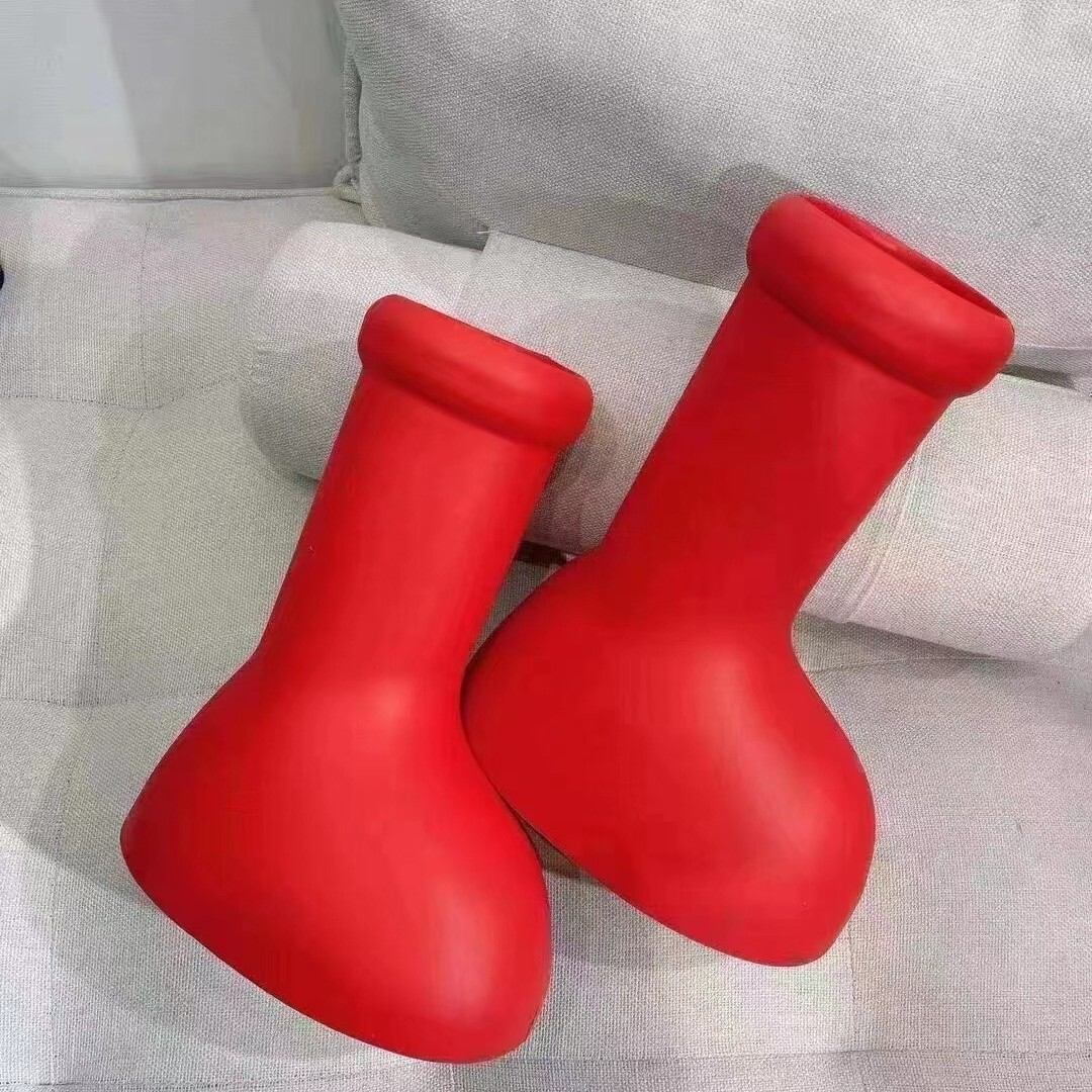 Red boots new popular fashion shoes high tube shoes thick sole round toe waterproof outdoor luxury shoes rain boots parent-child style designer shoe