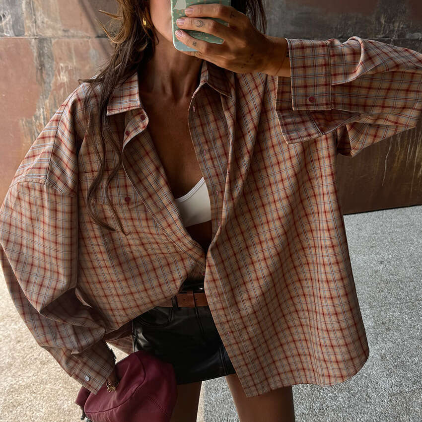 Autumn New Loose Retro Plaid Long Sleeve Women's Shirt With Design Sense, Elegant Fashion Casual Cross-Border Commuting B5
