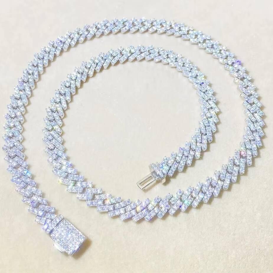 Fine Necklaces 14k White Gold Iced out Diamond Cuban Link Chain Hip Hop Miami Cuban Fine Chain Necklaces for Men Women