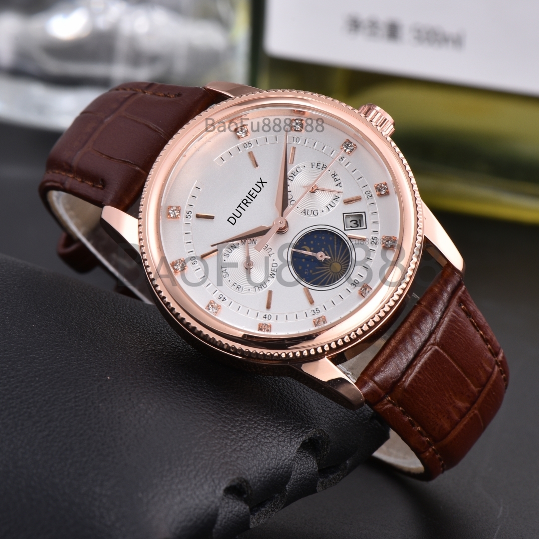 2026 Fashion Luxury Watches for Men Automatic Wristwatch Leather Strap Moon Phase Function Daily Waterproof Business Male Clocks for Gift Wholesale